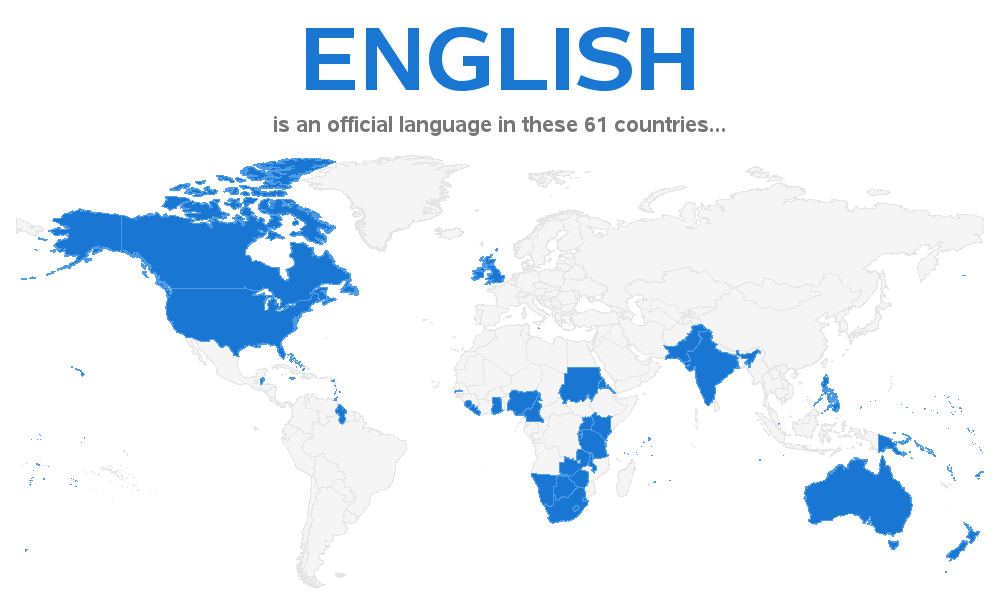 Ο παγκόσμιος χάρτης που δείχνει σε πόσες χώρες είναι τα αγγλικά η επίσημη γλώσσα